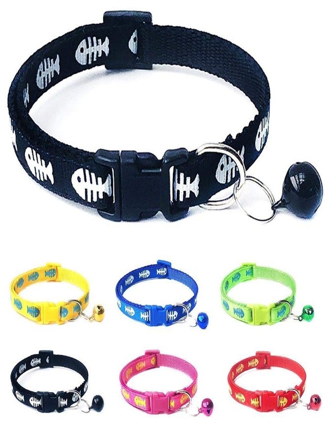Pet Guard Fish Bone Print Adjustable Pet Collar Bell Small Pet Cat Dog Puppy Collars - Color May Vary ( Buy 1 Get 1 Free ) - Image 1